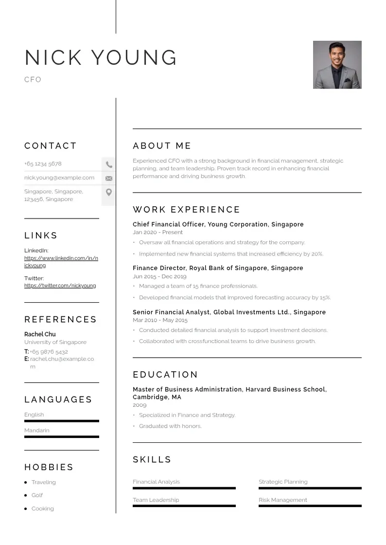 Vienkārša Singapur zivotopis CV piemērs