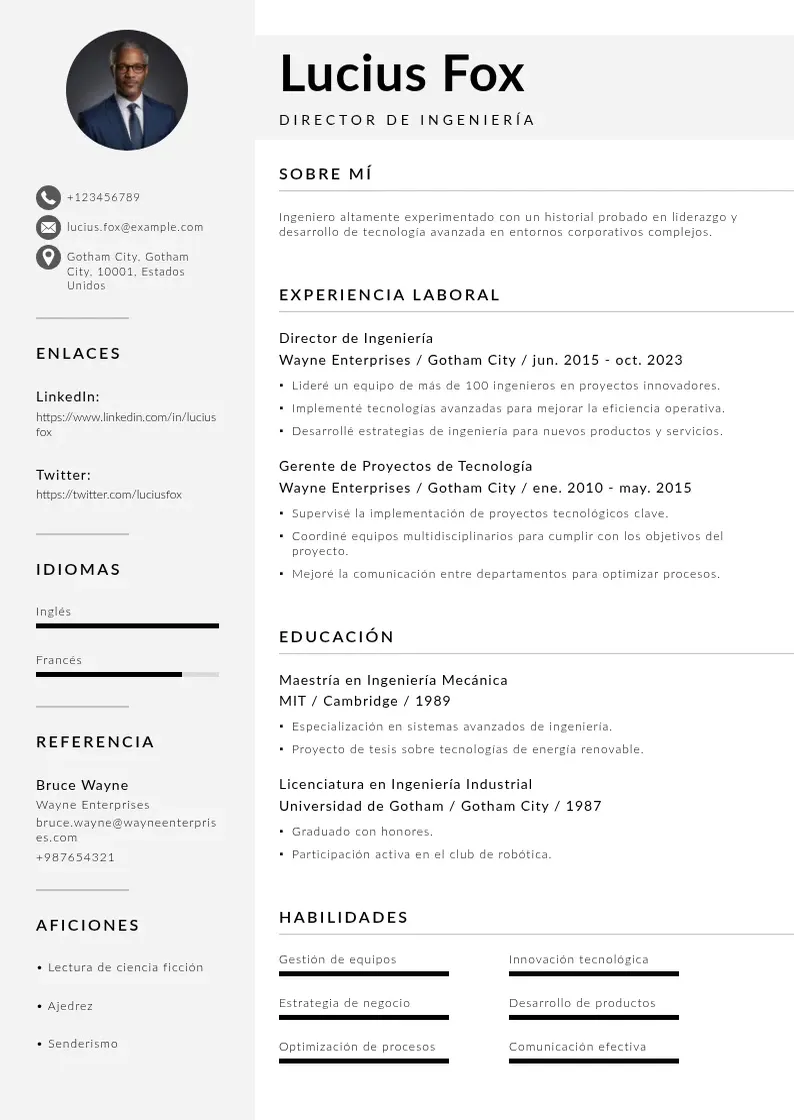 two column cv-director-de-ingenieria resume example