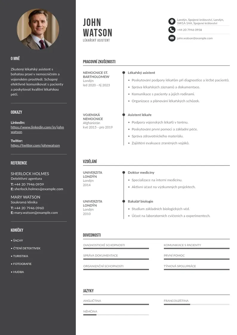 Divu kolonnu Lekarsky asistent zivotopis CV piemērs