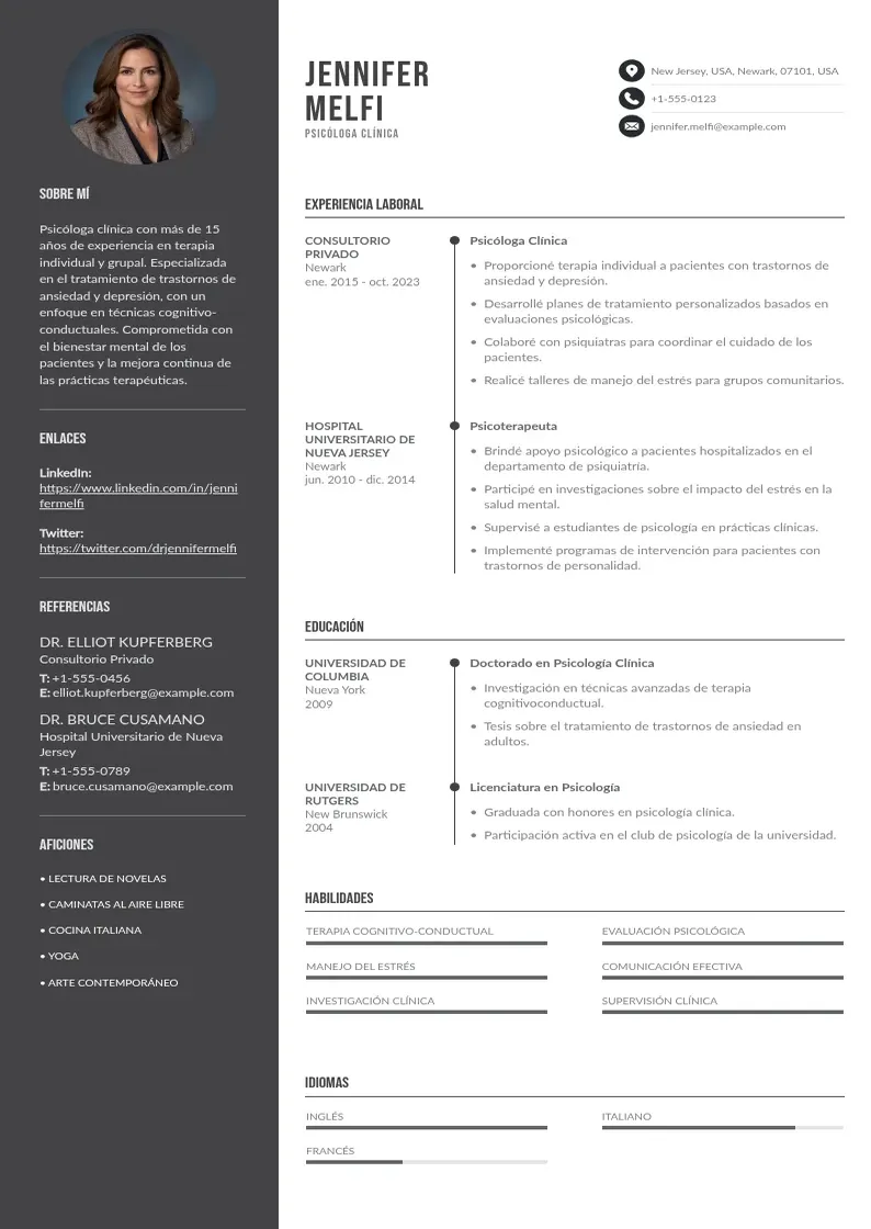 two column curriculum-de-psicologo resume example