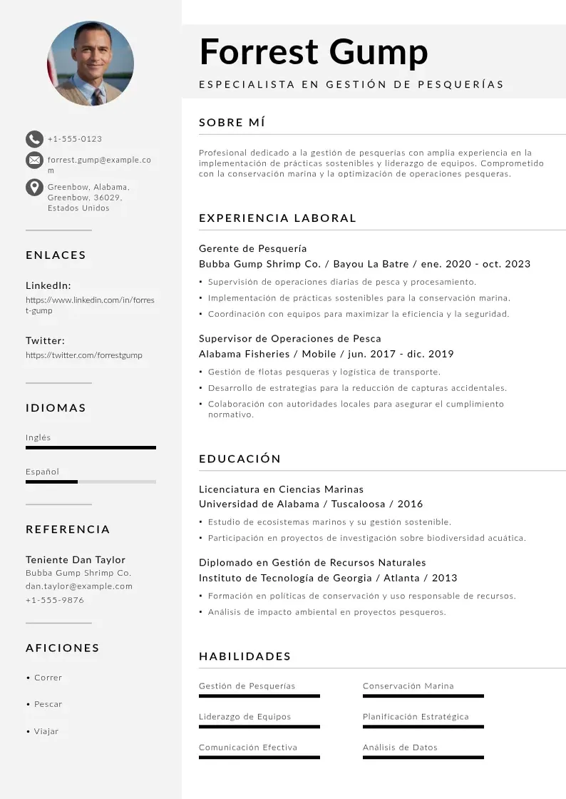 two column especialista-en-gestion-de-pesquerias resume example