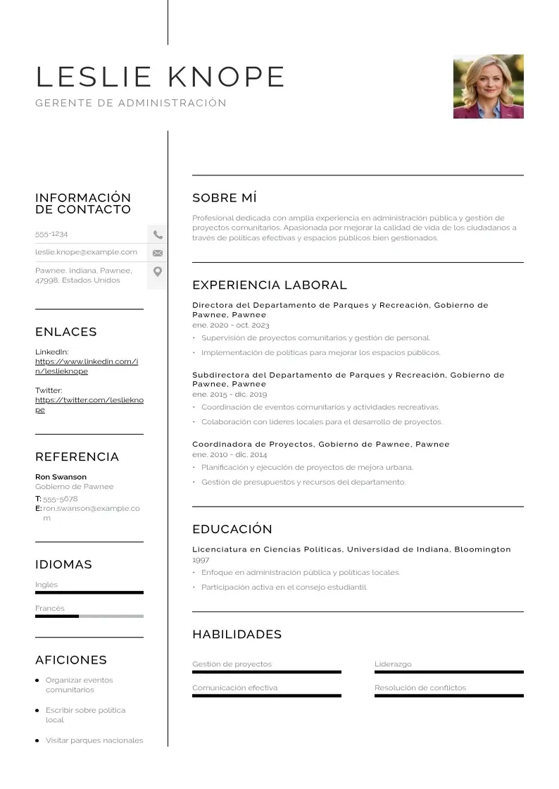 two column gerente-de-administracion resume example