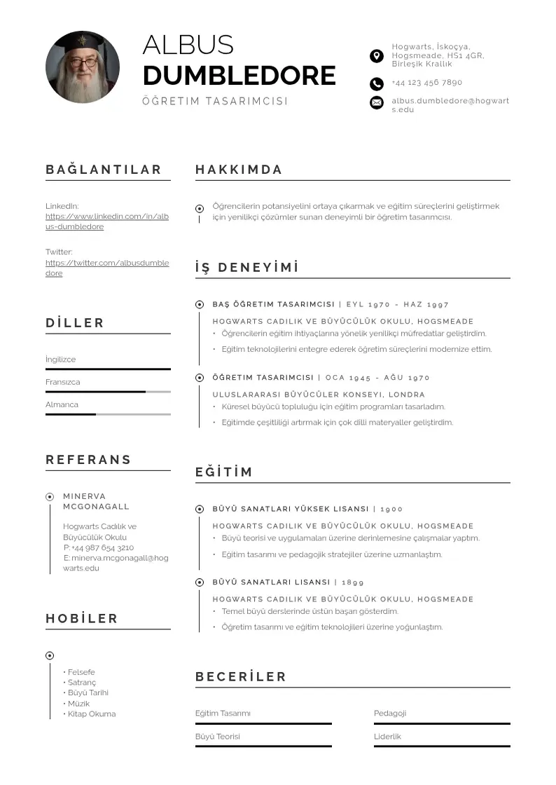 Profesionāla Öğretim Tasarımcısı  CV veidne