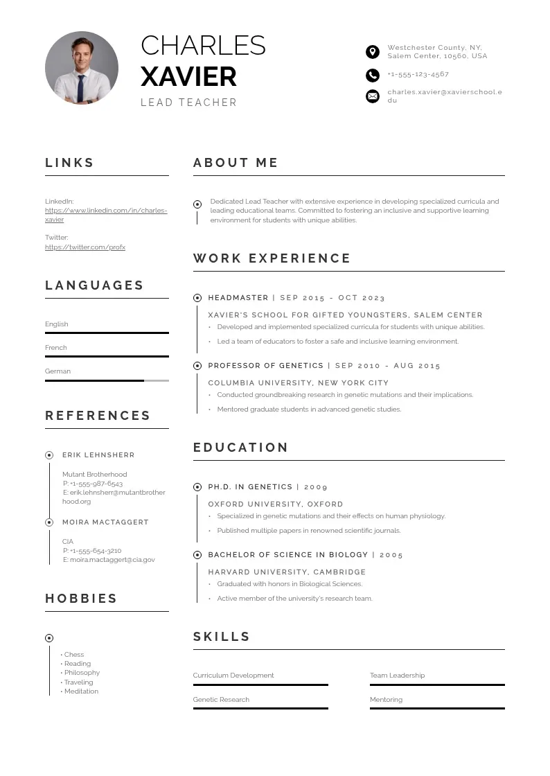 professional Lead teacher resume resume template