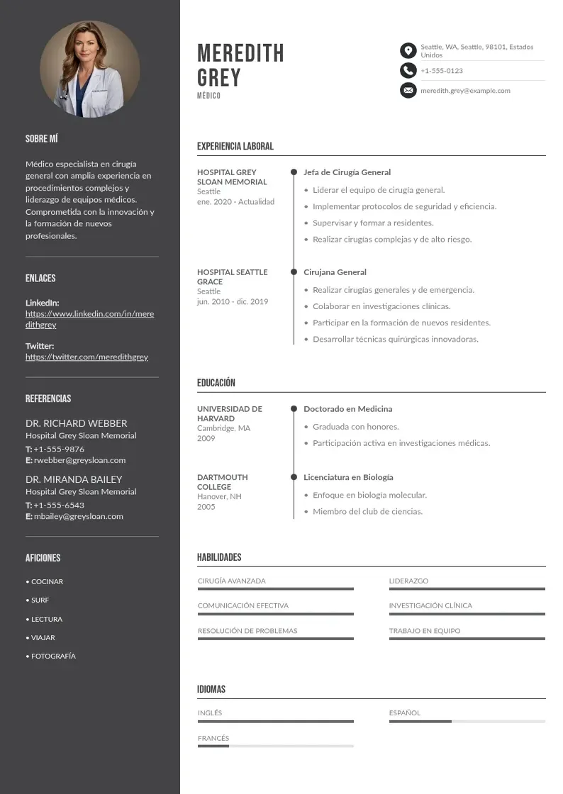 two column cv-medico resume example