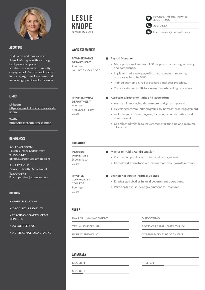 two column payroll-manager-resume resume example