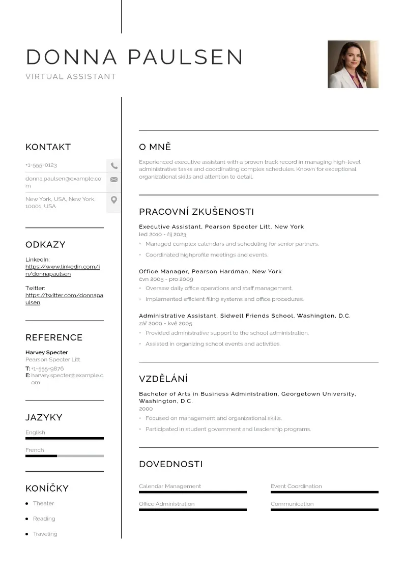 Vienkārša Zivotopis virtualniho asistenta CV piemērs