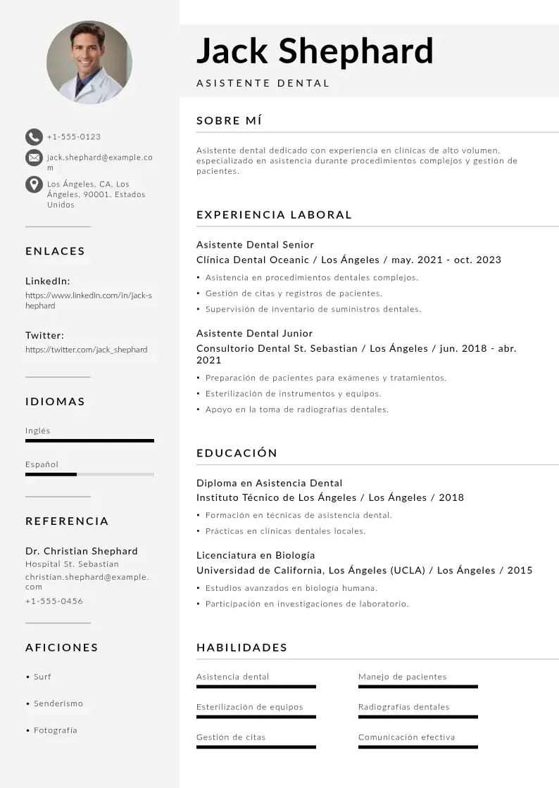 two column ejemplo-curriculum-asistente-dental resume example