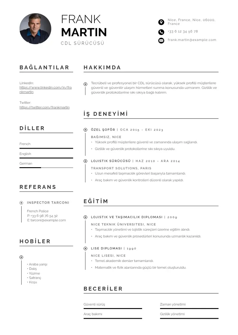 Profesionāla CDL Sürücüsü  CV veidne