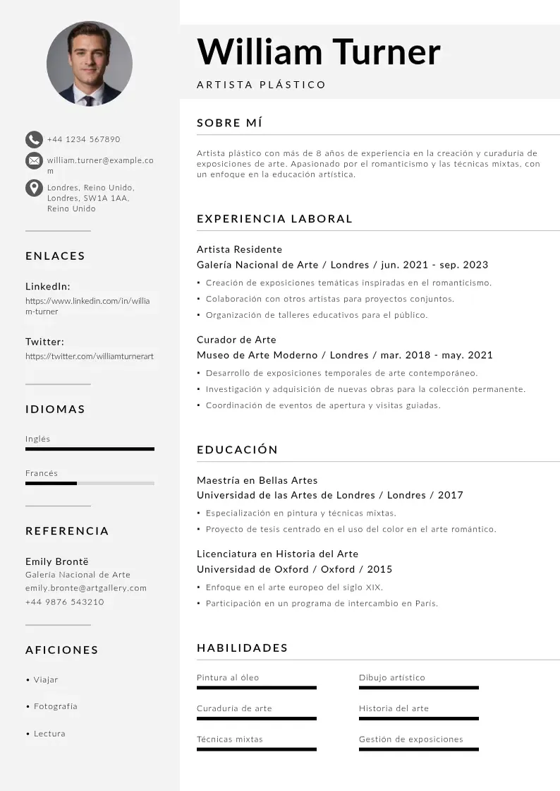 two column curriculum-de-artista-plastico resume example