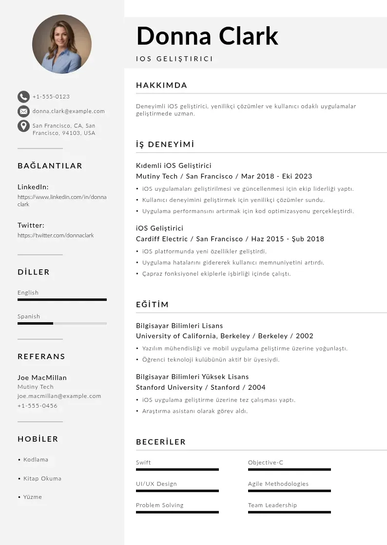 Mūsdienīga iOS Geliştirici  CV veidne