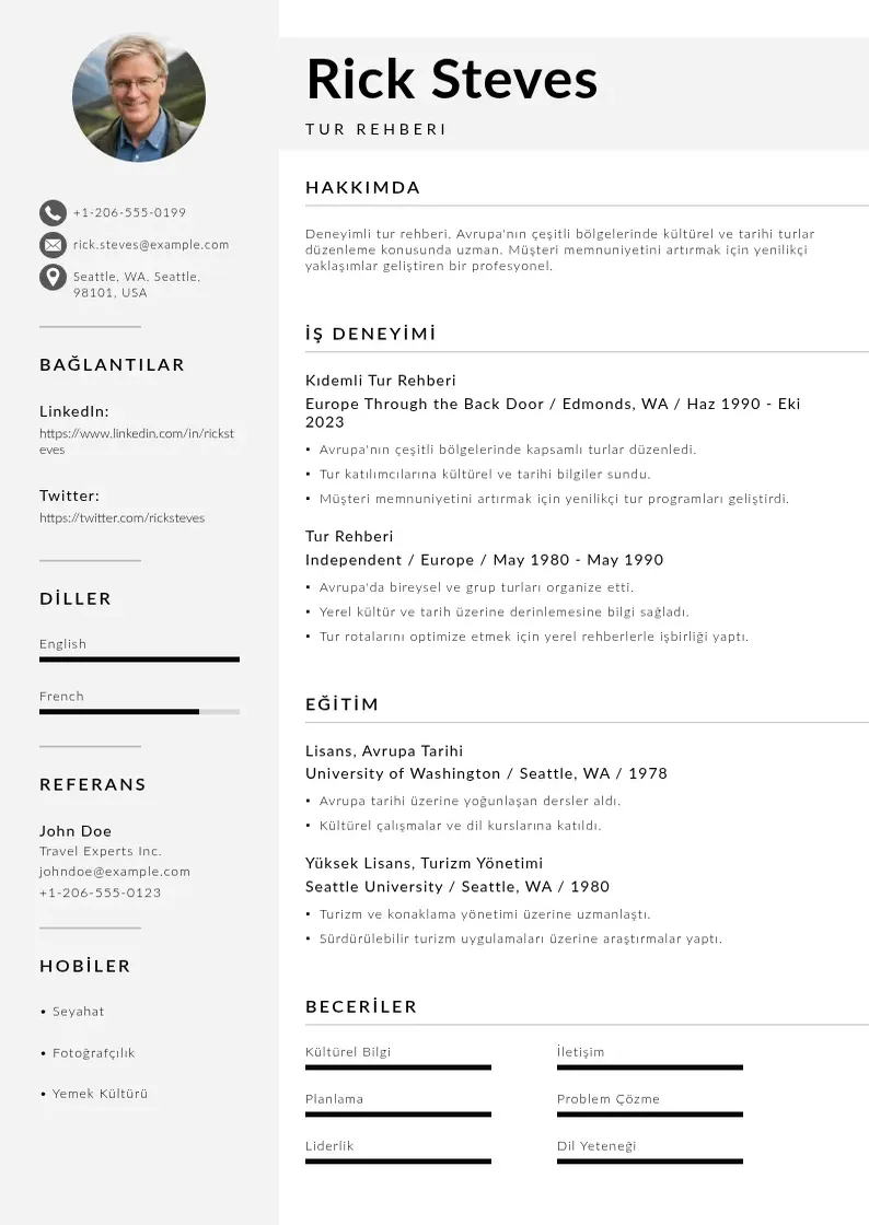 Mūsdienīga Tur rehberi  CV veidne