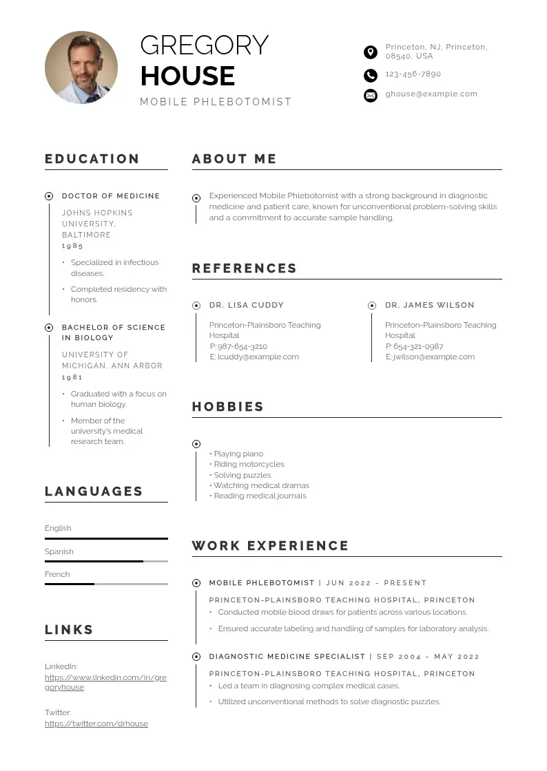professional Mobile phlebotomist resume resume template