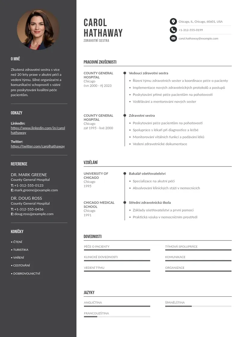 Divu kolonnu Zdravotni sestra zivotopis CV piemērs