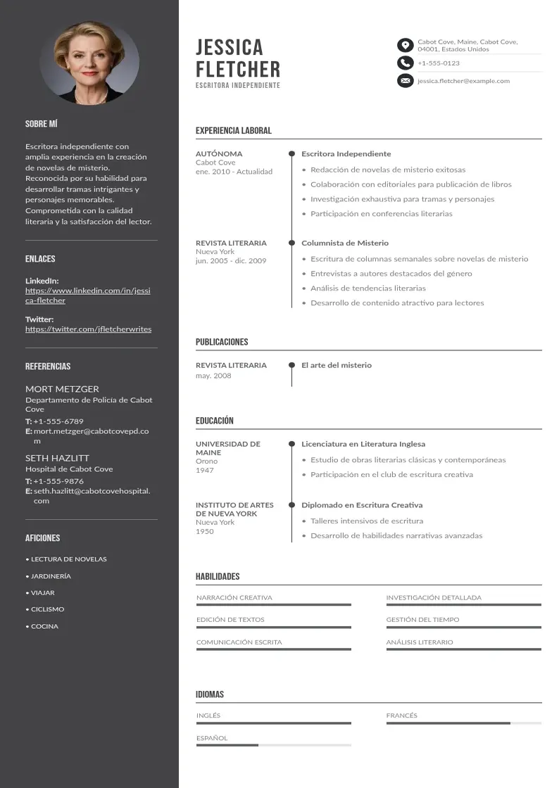 two column cv-escritor-independiente resume example