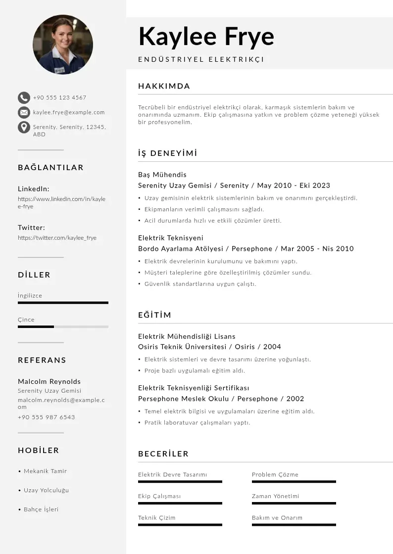 Mūsdienīga Endüstriyel Elektrikçi  CV veidne