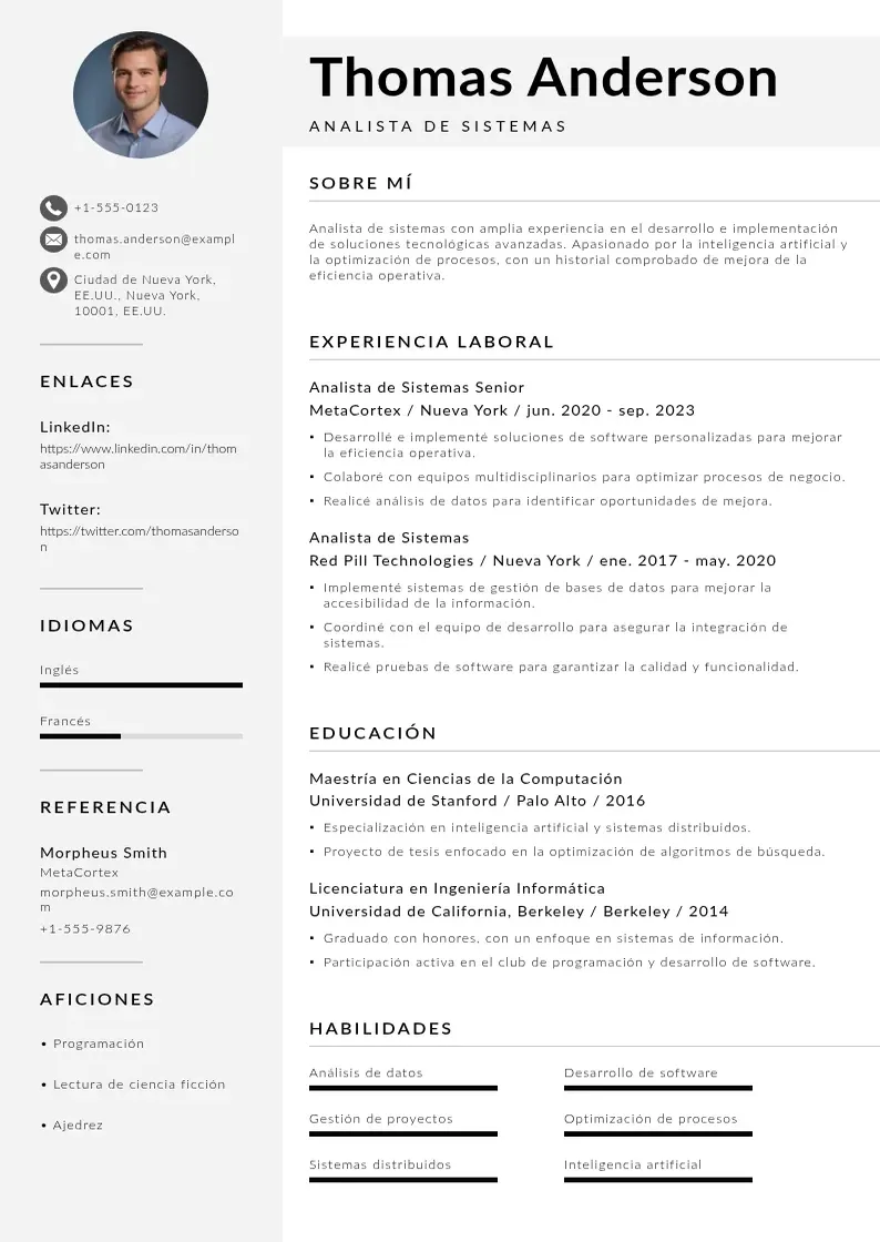 two column curriculum-de-analista-de-sistemas resume example