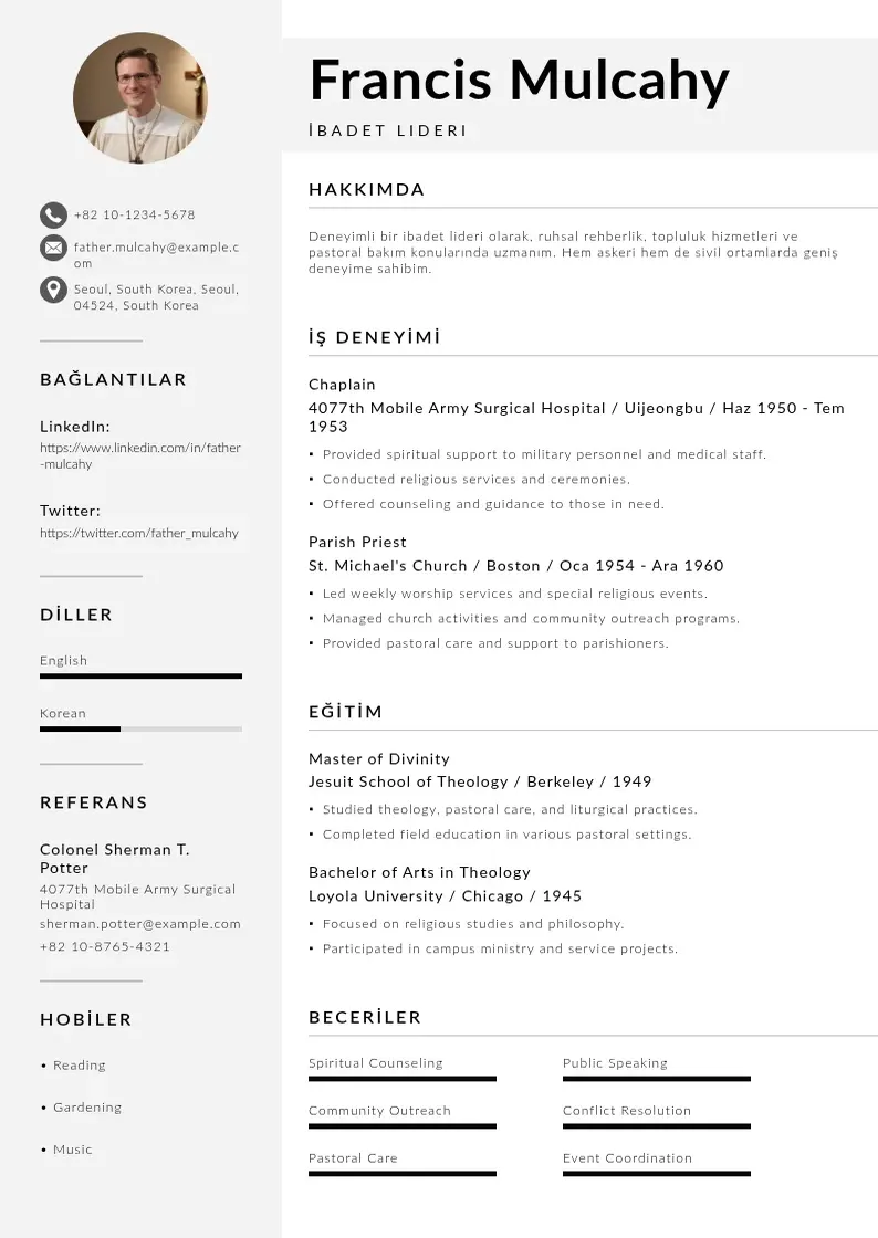 Mūsdienīga İbadet Lideri  CV veidne