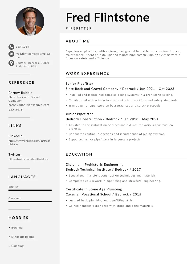 modern Pipefitter resume resume template