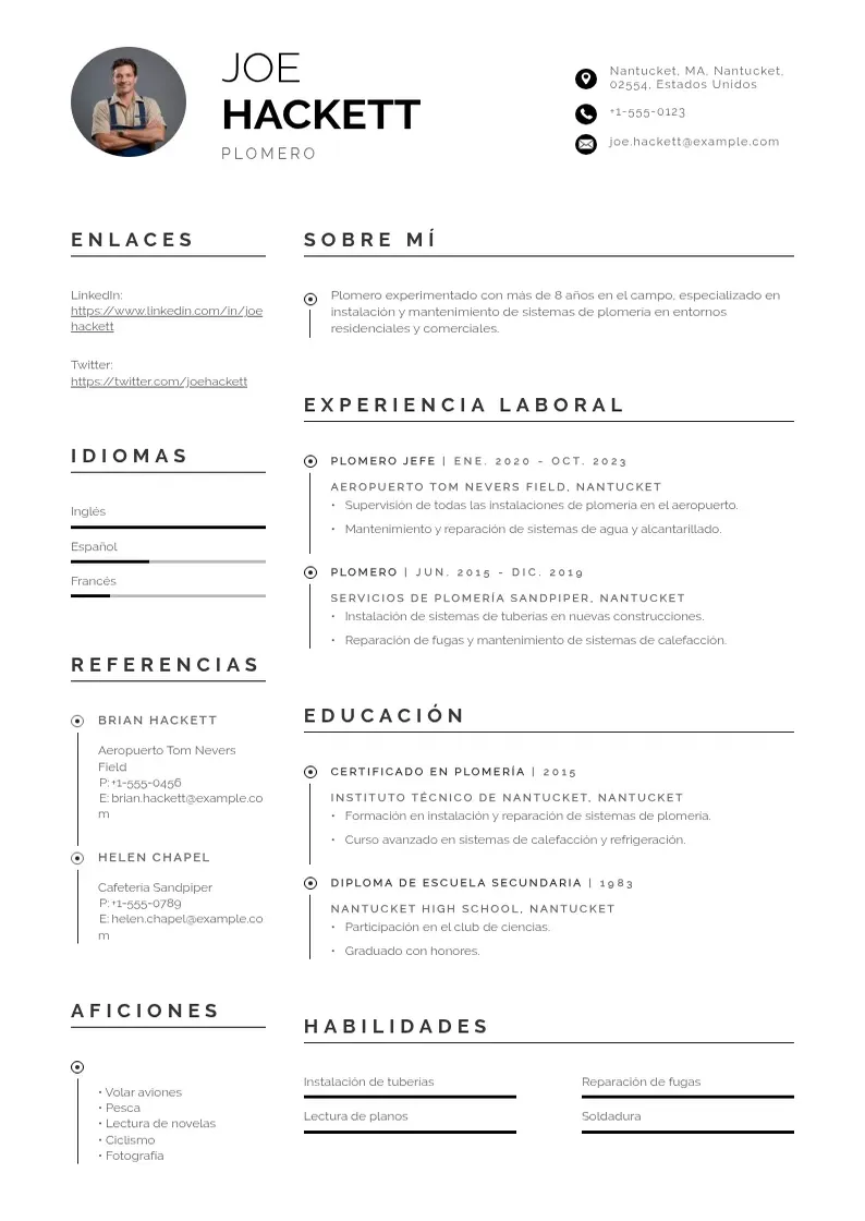 two column cv-plomero resume example
