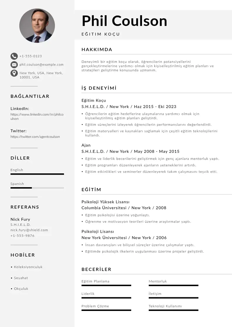 Mūsdienīga Eğitim Koçu  CV veidne