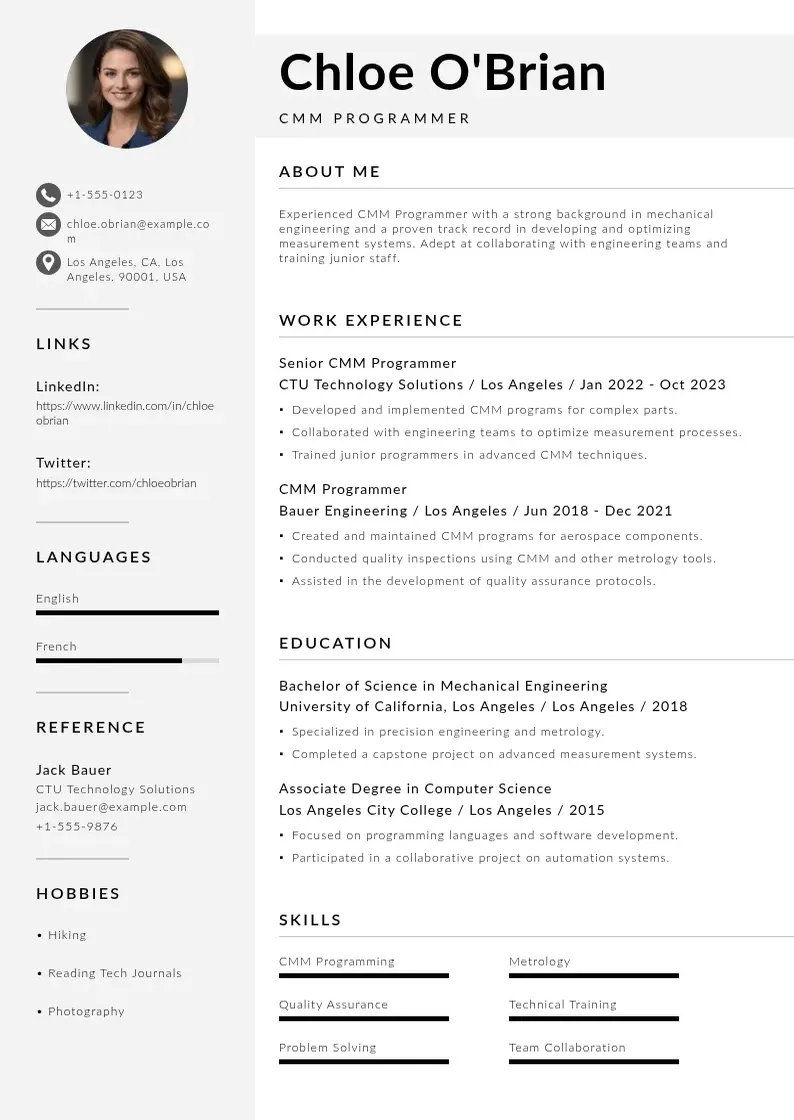 modern Cmm programmer resume resume template