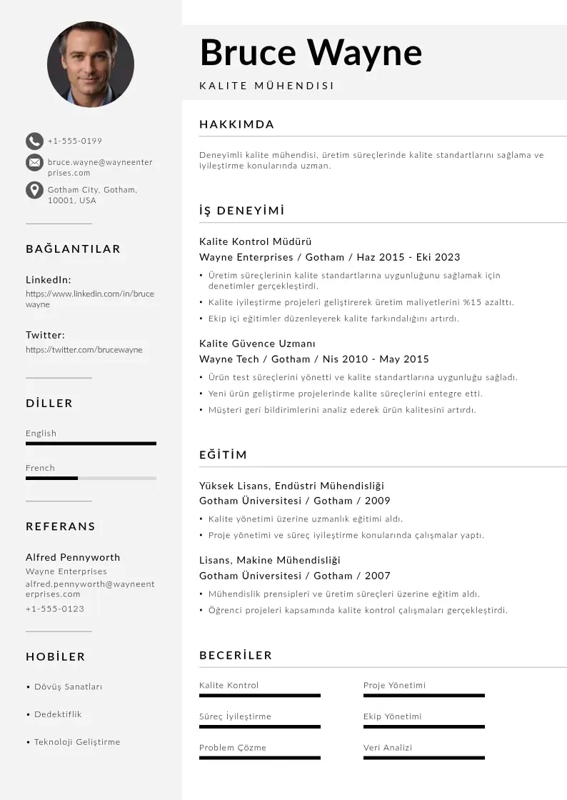 Mūsdienīga kalite Mühendisi  CV veidne