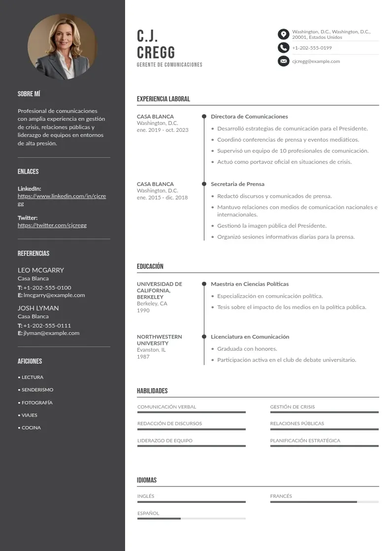 two column gerente-de-comunicaciones resume example