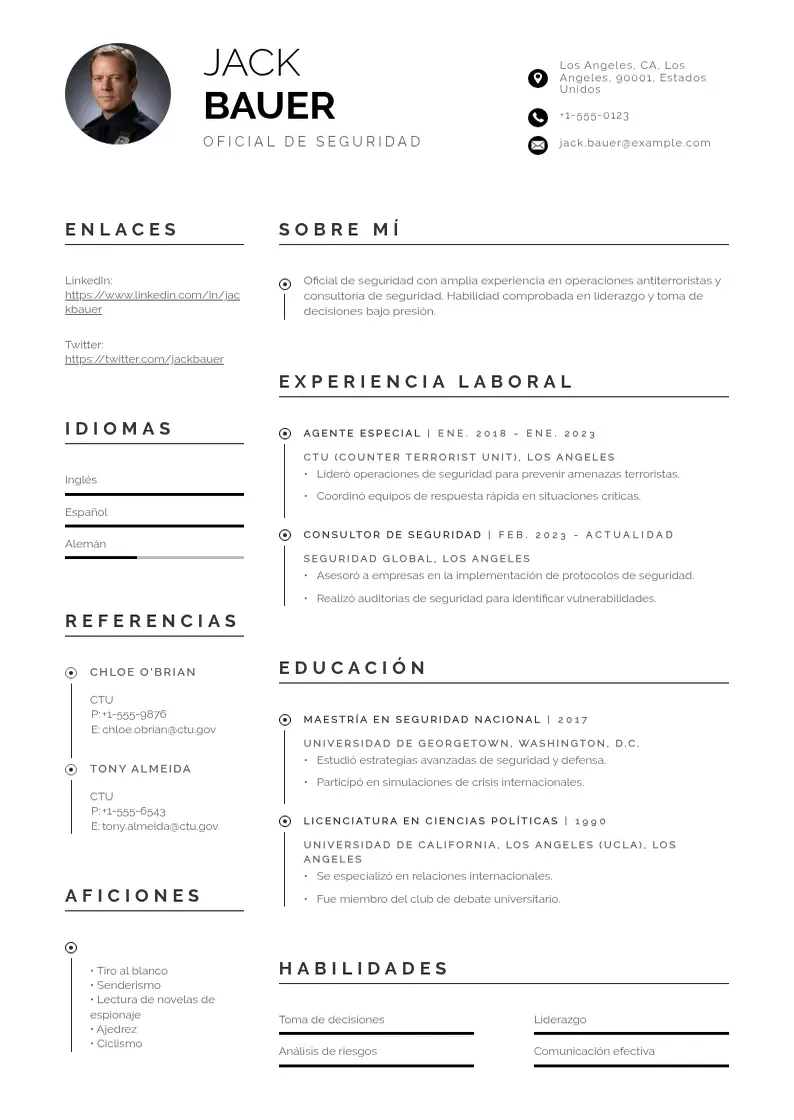 two column cv-oficial-de-seguridad resume example