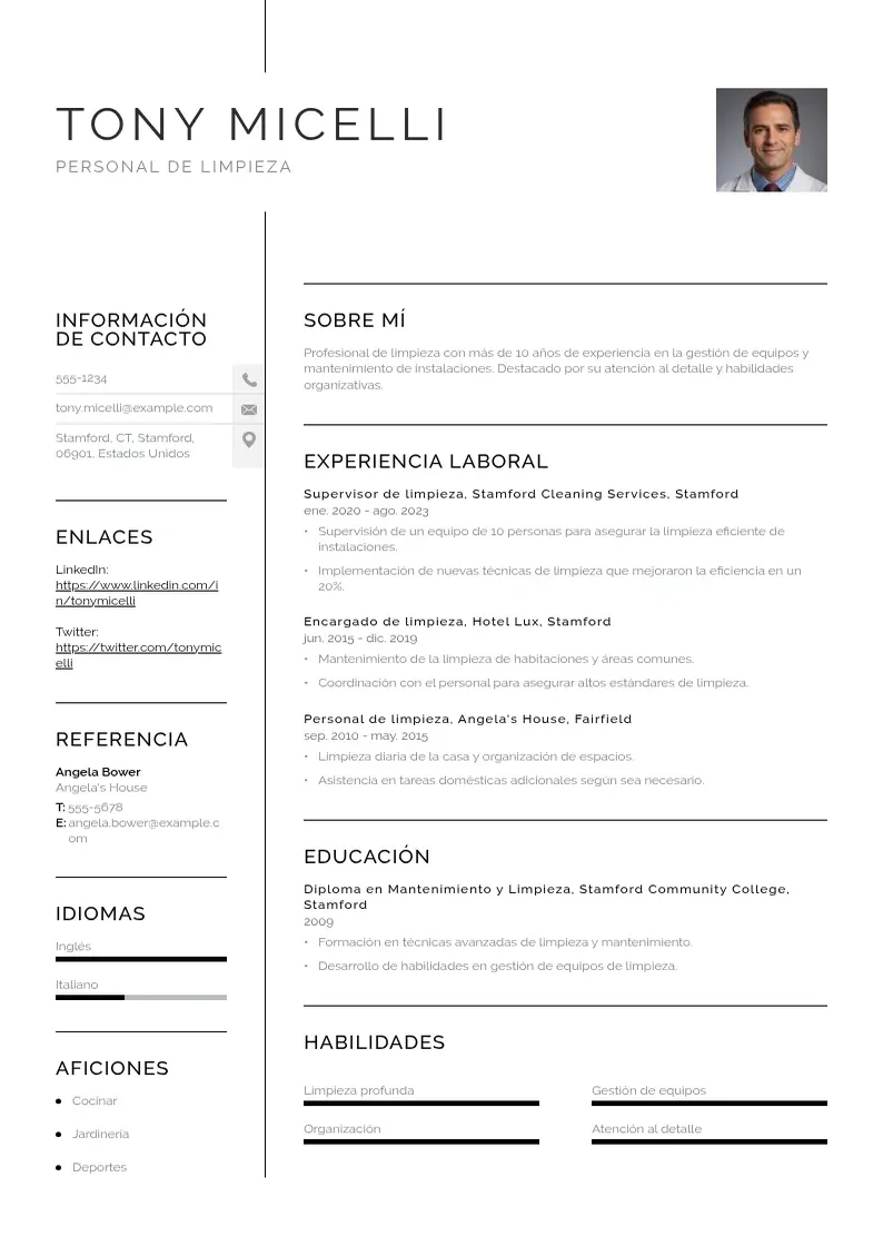 two column curriculum-de-personal-de-limpieza resume example