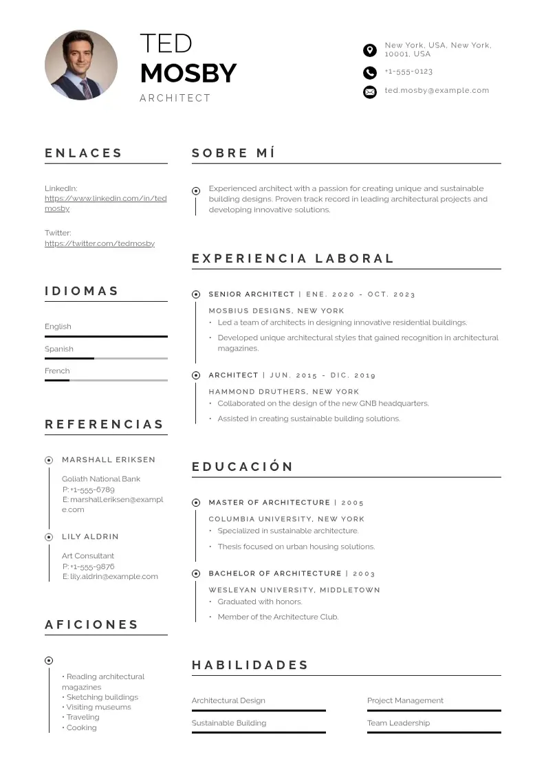 two column como-hacer-tu-cv-en-ingles resume example
