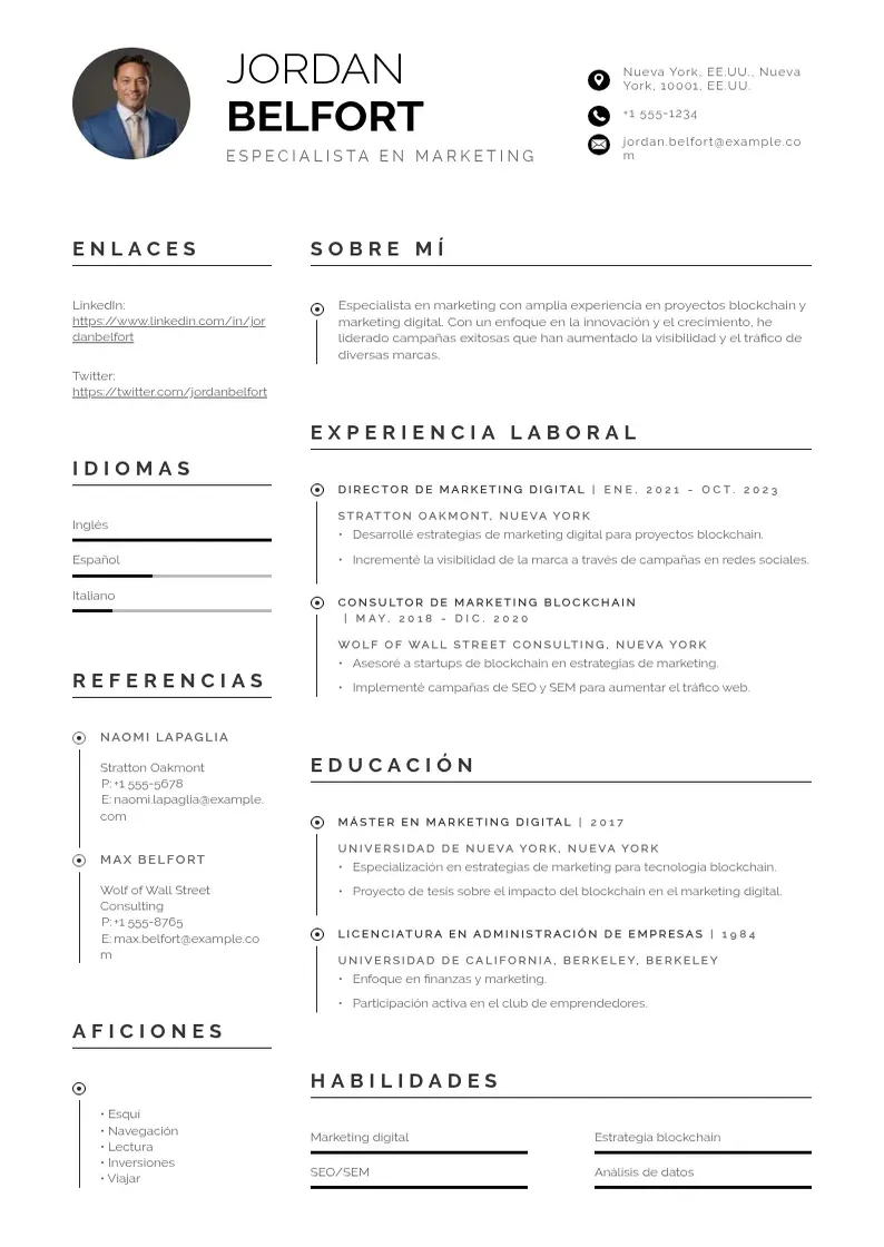 two column especialista-en-marketing-para-proyectos-blockchain resume example