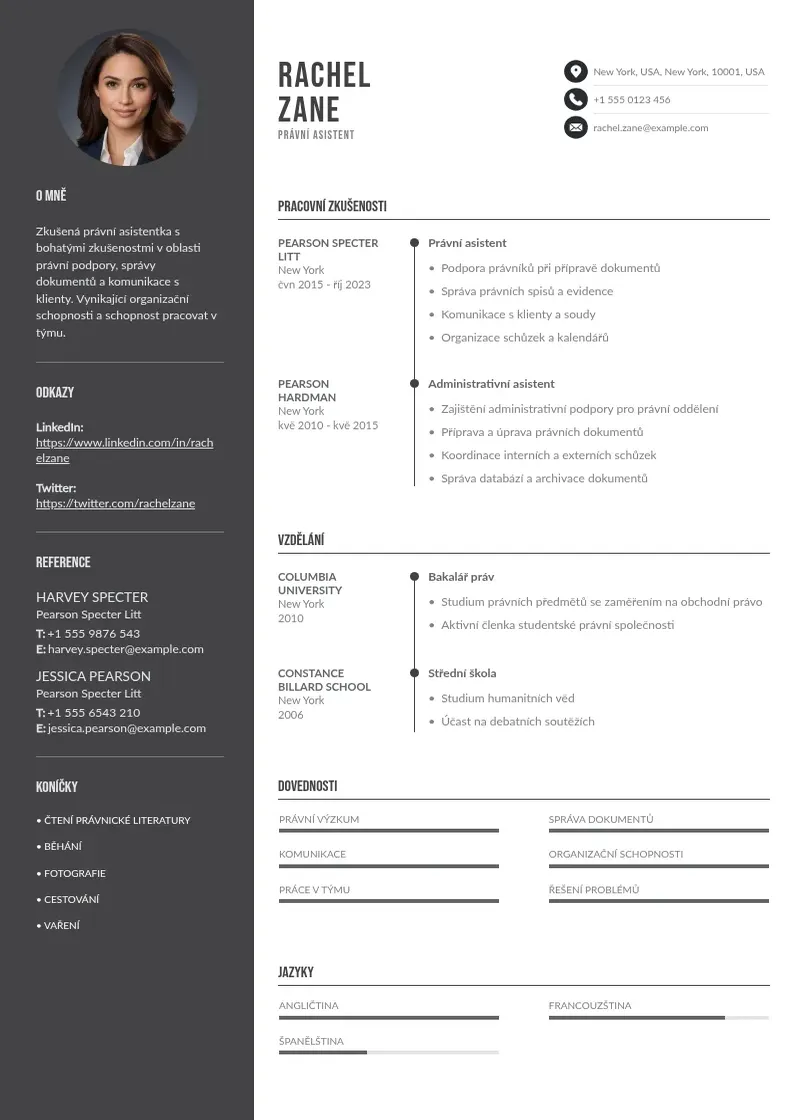 Divu kolonnu Pravni asistent zivotopis CV piemērs