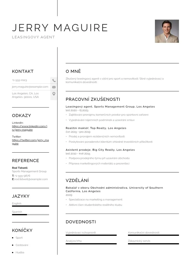 Vienkārša Leasingovy agent zivotopis CV piemērs
