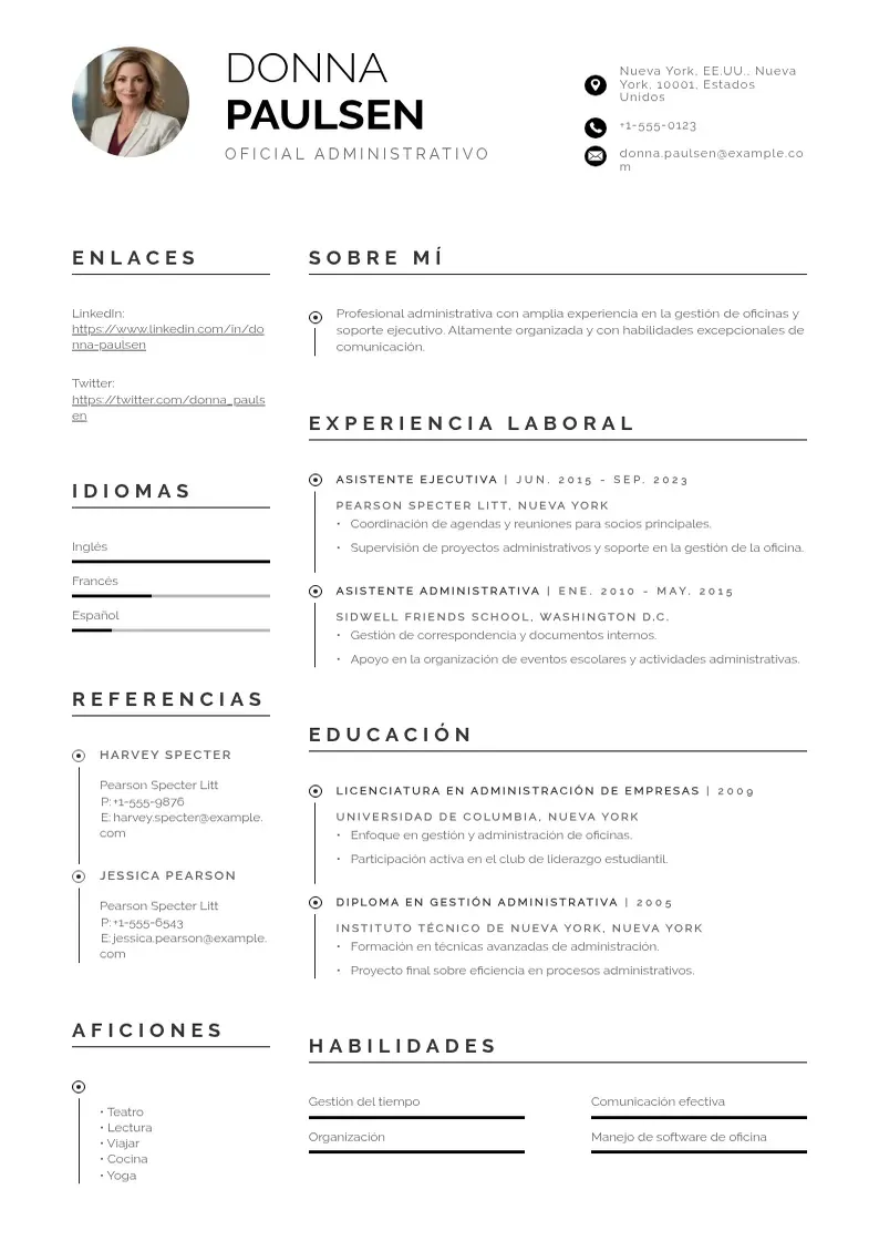 two column cv-oficial-administrativo resume example