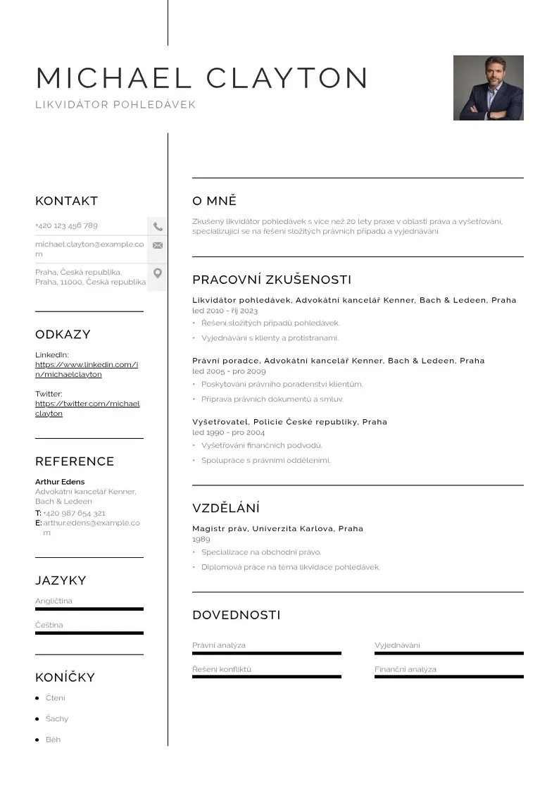 Vienkārša Likvidator pohledavek zivotopis CV piemērs
