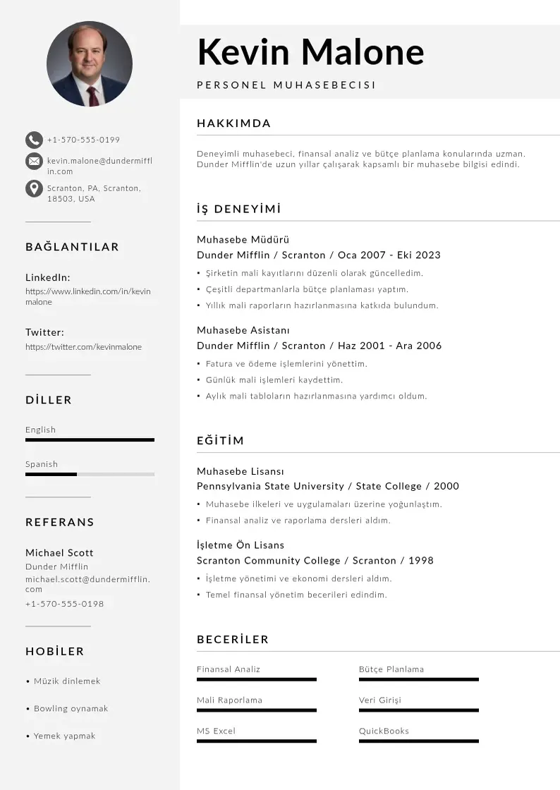 Mūsdienīga Personel Muhasebecisi  CV veidne