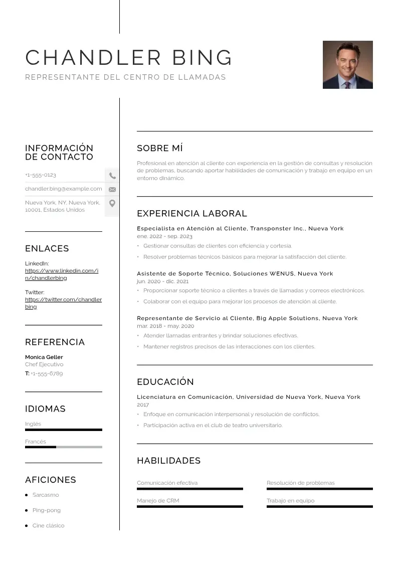 two column cv-representante-del-centro-de-llamadas resume example