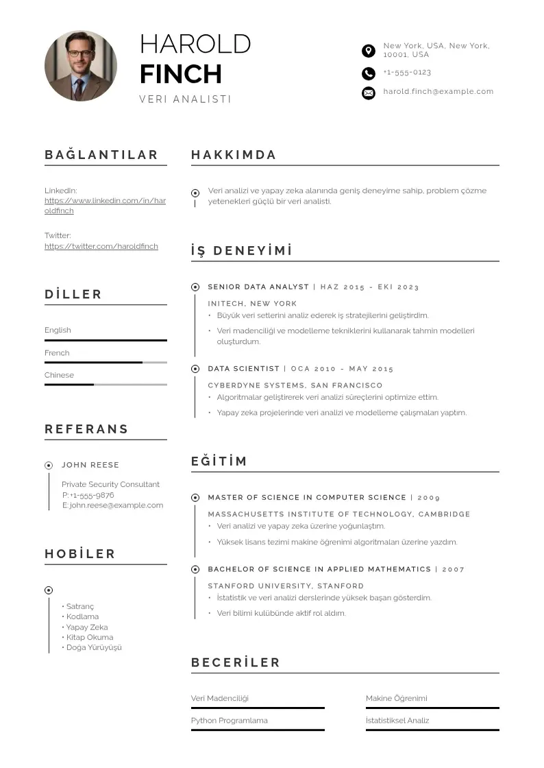 Profesionāla Veri analisti CV veidne