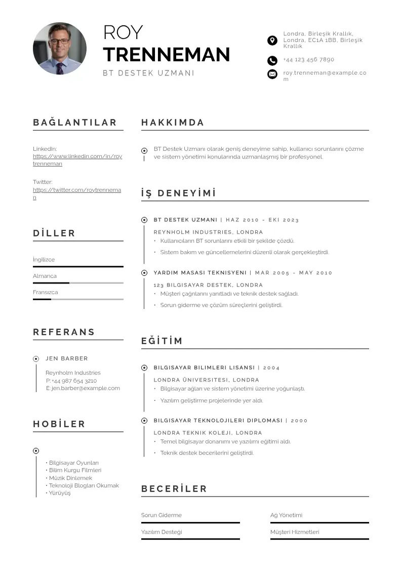 Profesionāla BT Destek Uzmanı  CV veidne