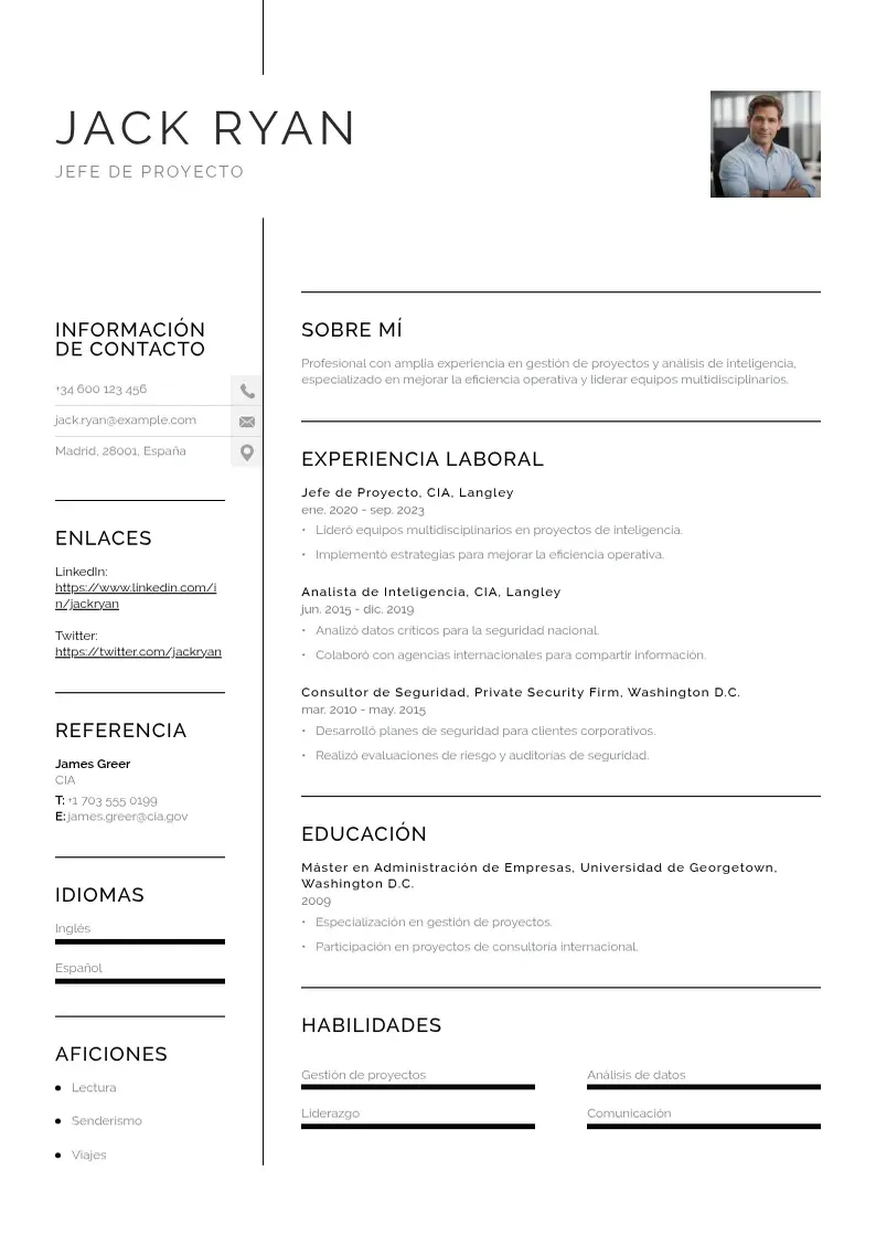 two column jefe-de-proyecto resume example