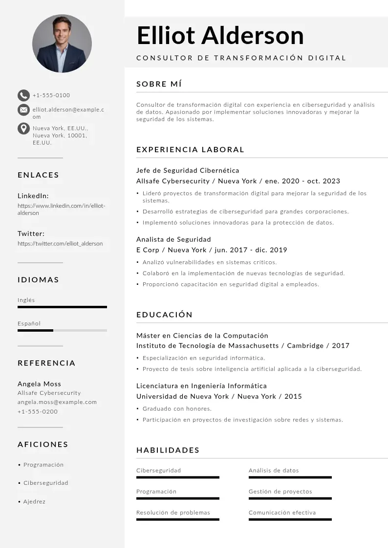 two column cv-de-consultor-de-transformacion-digital resume example