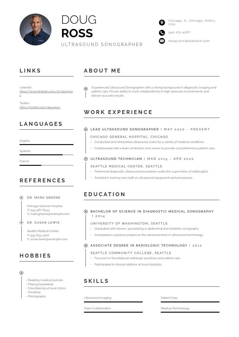 professional Ultrasound sonographer resume resume template