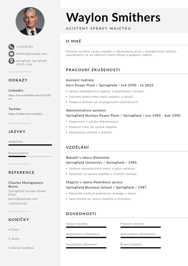 Mūsdienīga Asistent spravy majetku zivotopis CV veidne