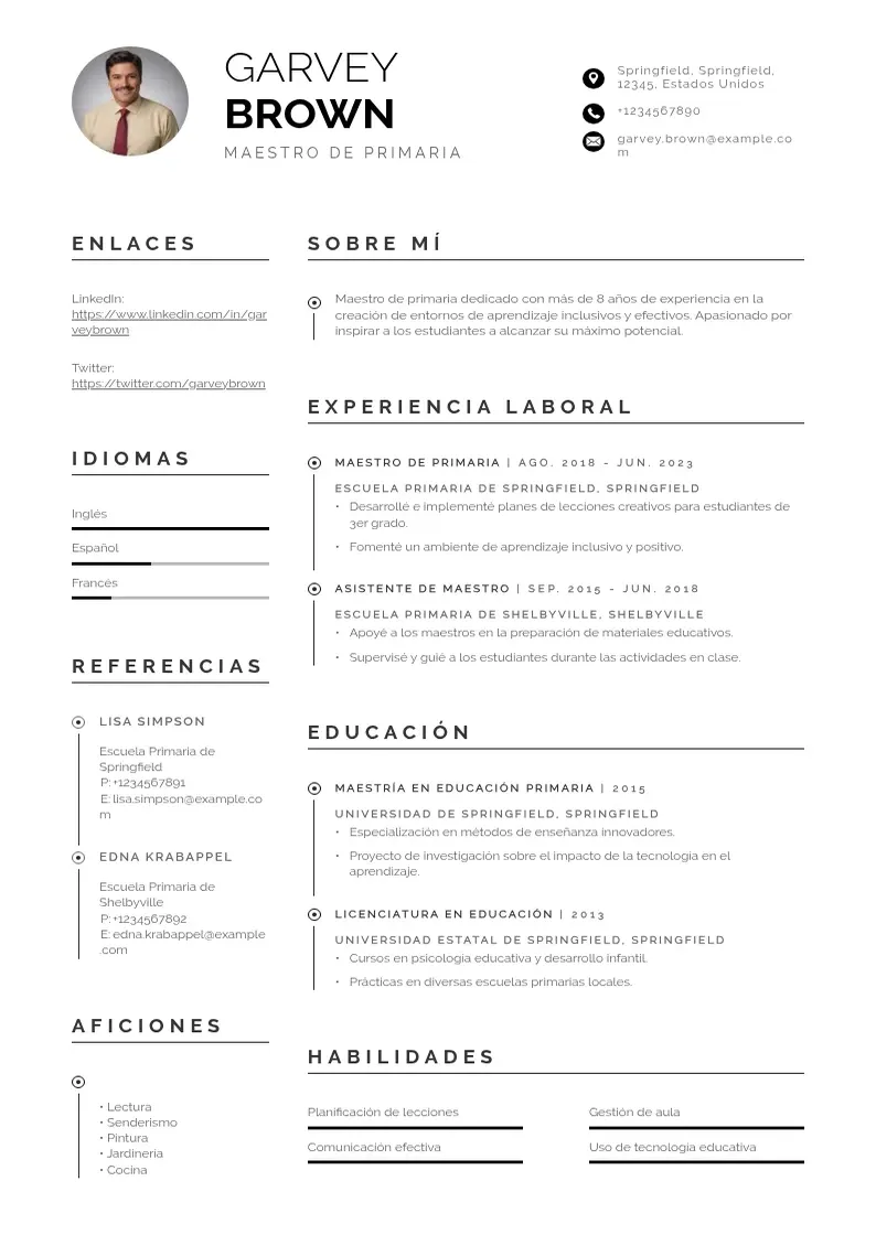 two column cv-maestro-de-primaria resume example