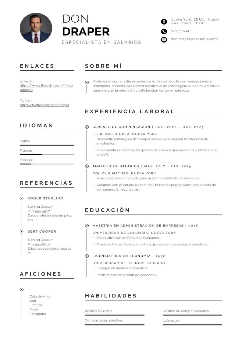 two column cv-especialista-en-salarios resume example