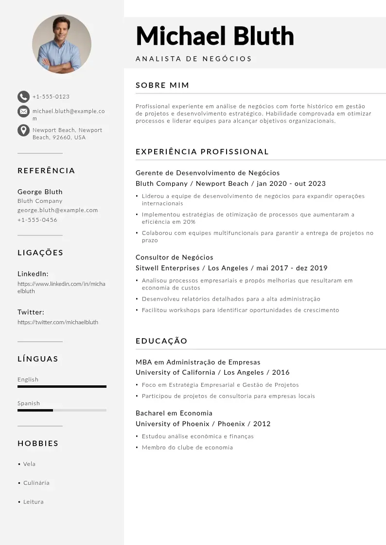 Modelo de currículo moderno de Analista de negocios