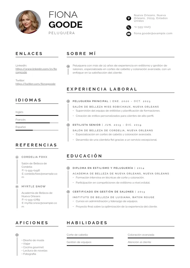 two column curriculum-de-peluquera resume example