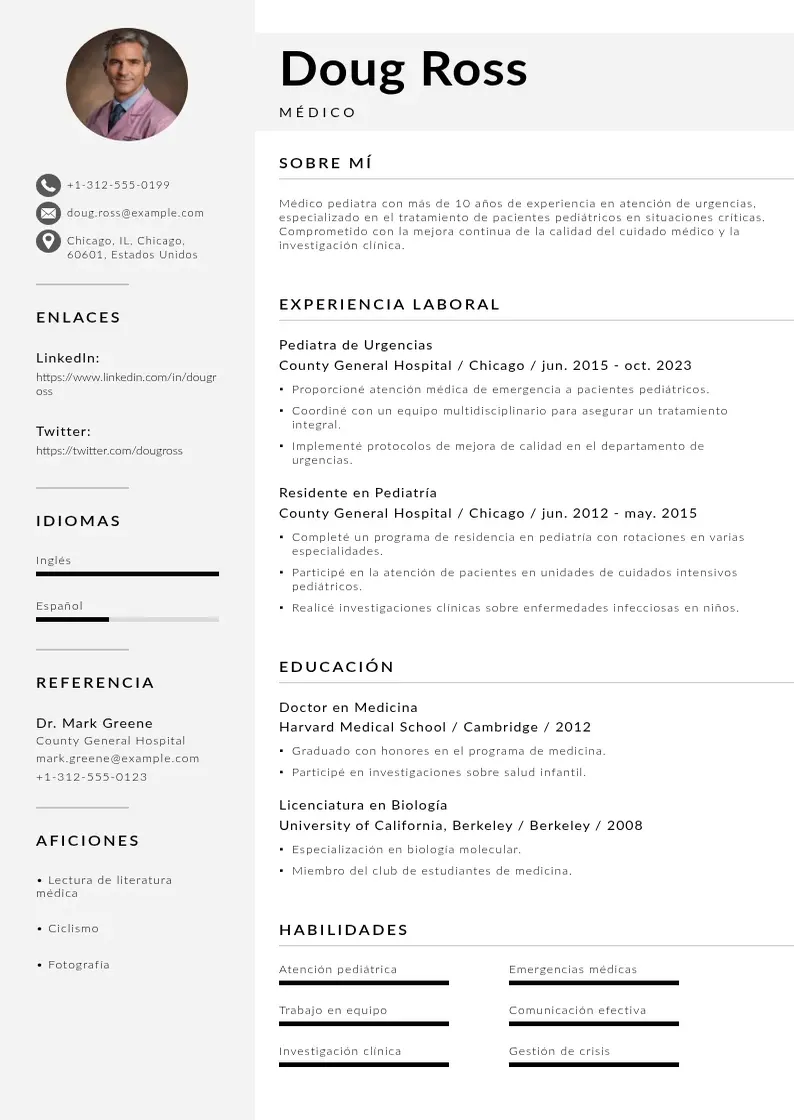 two column cv-medico resume example