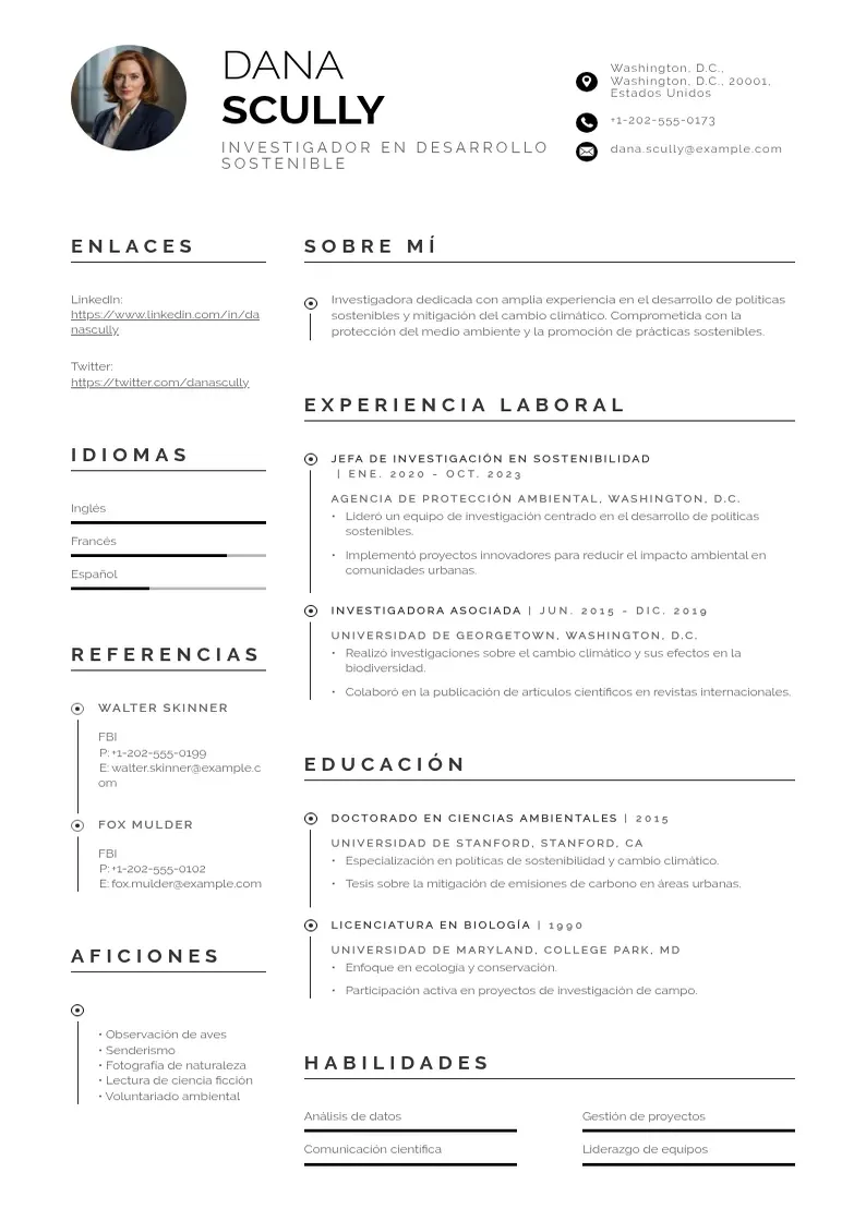 two column investigador-en-desarrollo-sostenible resume example